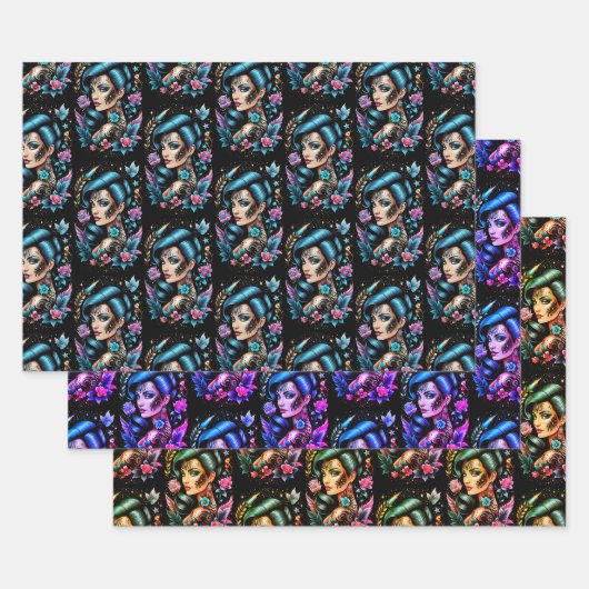 Tattoos en Rozen Inpakpapier Vel (Set)