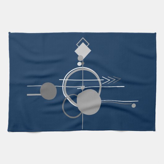 Tattoos Line Art | Abstract Navy blauw donkergrijs Theedoek (Horizontaal)