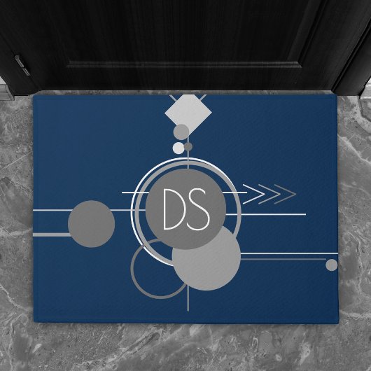 Tattoos Line Art | Abstracte Navy Blue Grey Custom Deurmat