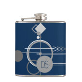 Tattoos Line Art | Abstracte Navy Blue Grey Custom Heupfles (Voorkant)