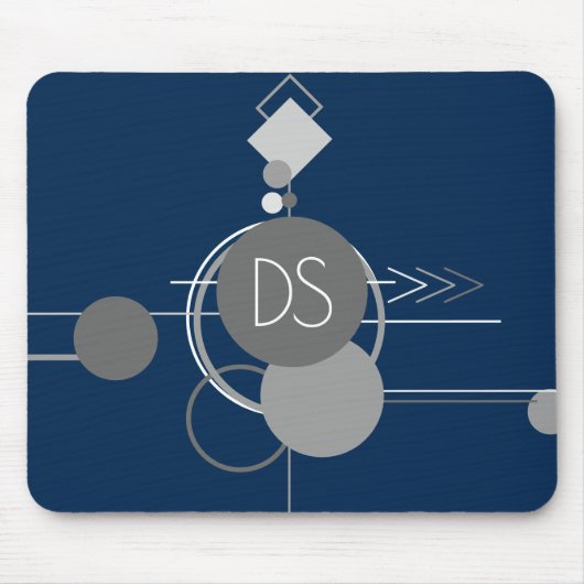 Tattoos Line Art | Abstracte Navy Blue Grey Custom Muismat (Voorkant)