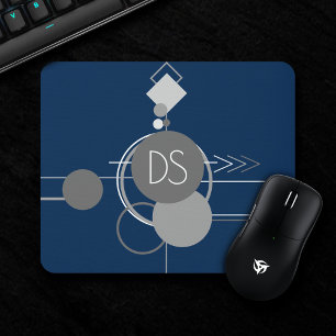 Tattoos Line Art   Abstracte Navy Blue Grey Custom Muismat