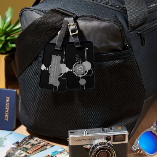 Tattoos Moderne Art Deco | Monochrome Eenvoudige A Bagagelabel (Voorkant /achterkant)