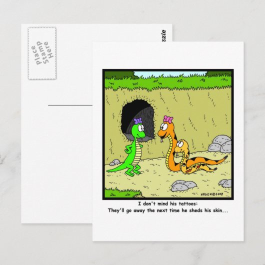 Tattoos: Snake Cartoon Briefkaart (Voorkant / Achterkant)