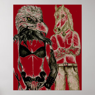 Tattoos stel, eagle lady man rood poster