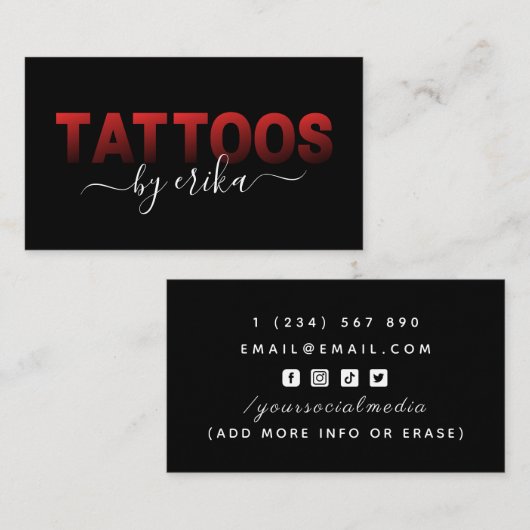 Tattoos Tattoo Artiest Red Typography Social Media Visitekaartje (Voorkant / Achterkant)