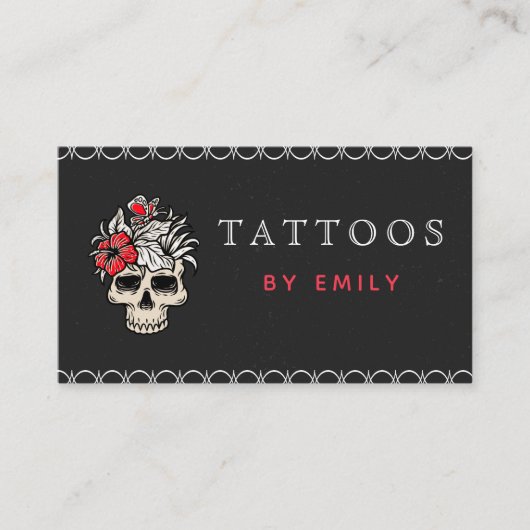 Tattoos van Jouw naam Floral Skull & Butterfly Coo Visitekaartje (Voorkant)
