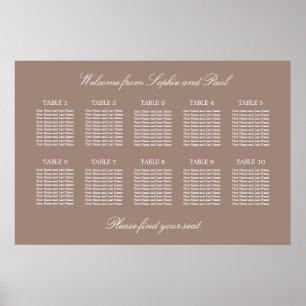 Taupe 10 Tafel Bruiloftstoelindeling Poster