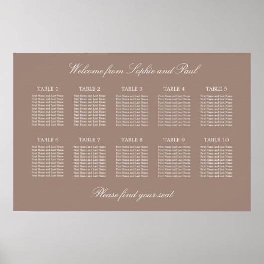 Taupe 10 Tafel Bruiloftstoelindeling Poster (Voorkant)