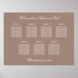 Taupe 7 Tafel Bruiloft Zitplaatskaart Poster