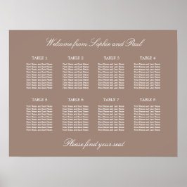 Taupe 8 Tafel Bruiloft Zitplaats Chart Poster