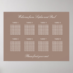 Taupe 8 Tafel Bruiloft Zitplaats Chart Poster