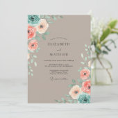 Taupe Abrikoos Ranunculus Eucalyptus Bruiloft Kaart (Staand voorkant)