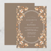 Taupe Abrikozen Tak Eucalyptus Bruiloft Kaart (Voorkant / Achterkant)