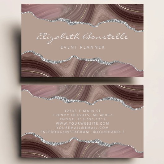 Taupe Agate Silver Glitter Luxury Visitekaartje