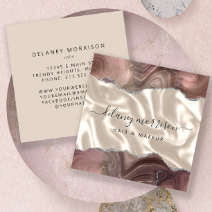 Taupe Agate Zilver Glitter Luxe Vierkante Visitekaartje