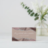 Taupe Agate Zilver Glitter Luxe Visitekaartje (Staand voorkant)