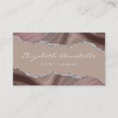 Taupe Agate Zilver Glitter Luxe Visitekaartje (Voorkant)