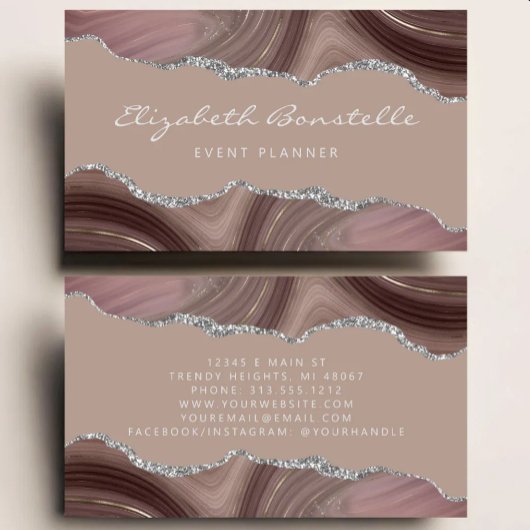 Taupe Agate Zilver Glitter Luxe Visitekaartje