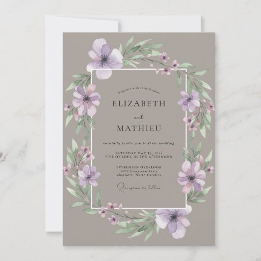 Taupe Amethyst Bloem Bruiloft Kaart (Voorkant)