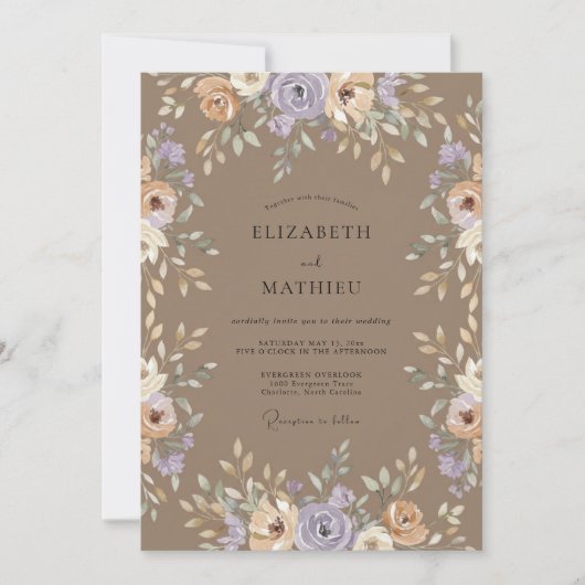 Taupe Amethyst Ranunculus Eucalyptus Bruiloft Kaart (Voorkant)