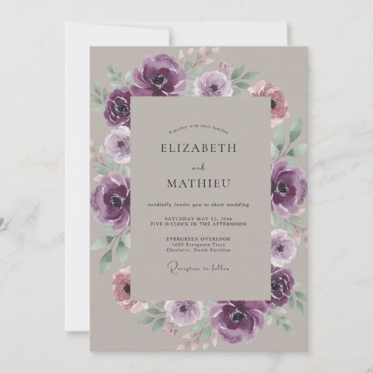 Taupe Amethyst Ranunculus Zachte Eucalyptus Bruilo Kaart (Voorkant)