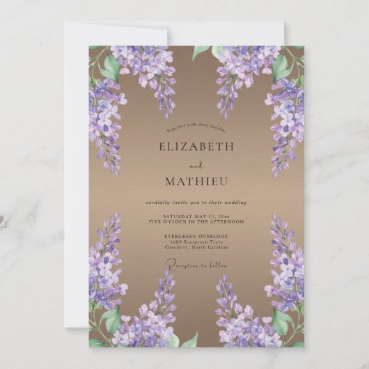 Taupe Amethyst Wisteria Bruiloft Kaart (Voorkant)