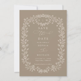 Taupe and Beige Floral Line Art  Save The Date