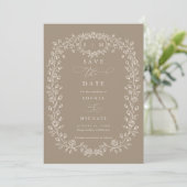 Taupe and Beige Floral Line Art  Save The Date (Staand voorkant)