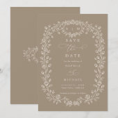 Taupe and Beige Floral Line Art  Save The Date (Voorkant / Achterkant)