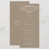 Taupe and Beige Floral Line Art Wedding Flat  Menu (Voorkant / Achterkant)