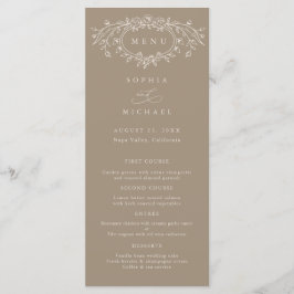 Taupe and Beige Floral Line Art Wedding Flat  Menu