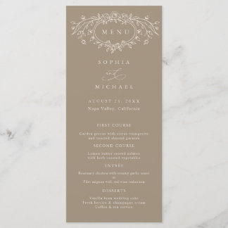 Taupe and Beige Floral Line Art Wedding Flat  Menu