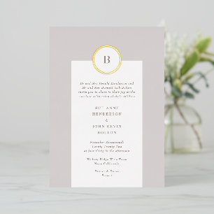 Taupe and Gold Circle Monogram Weddenschap Folie Uitnodiging