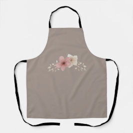 Taupe and Pink Floral Apron | Elegant Kitchen Schort