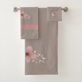 Taupe and Pink Floral Bad Handdoek