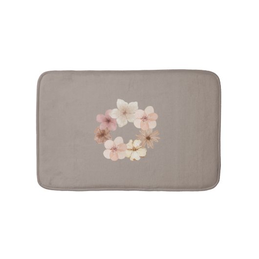 Taupe and Pink Floral Bath Mat | Elegant Bathroom  (Voorkant)