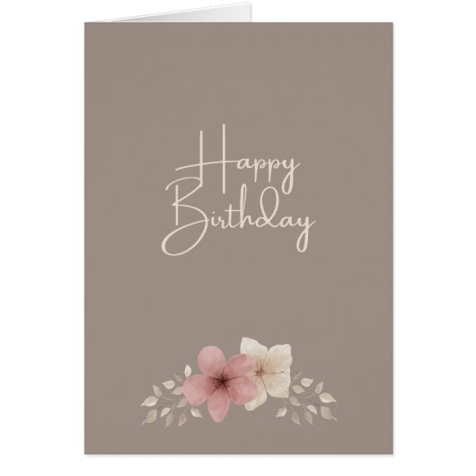 Taupe and Pink Floral Birthday Card | Elegant Card (Voorkant)