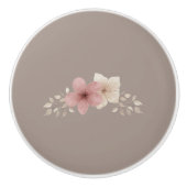Taupe and Pink Floral Ceramic Drawer Pull Keramische Knop (Voorkant)