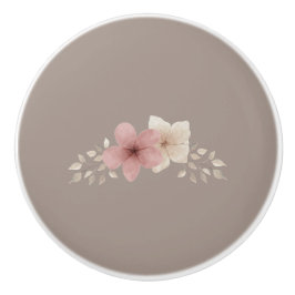 Taupe and Pink Floral Ceramic Drawer Pull Keramische Knop