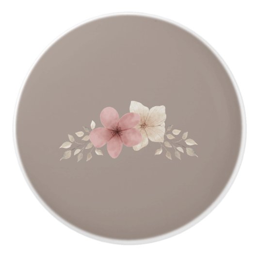Taupe and Pink Floral Ceramic Drawer Pull Keramische Knop (Voorkant)