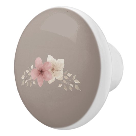 Taupe and Pink Floral Ceramic Drawer Pull Keramische Knop (Rechts)