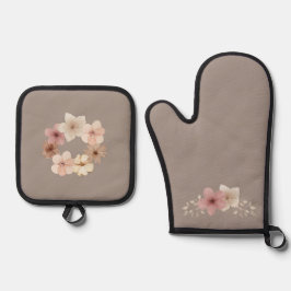 Taupe and Pink Floral Ovenwant & Pannenlap Set