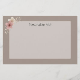 Taupe and Pink Floral Personalized Stationery Briefpapier