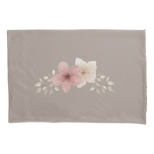 Taupe and Pink Floral Pillowcase Kussensloop (Voorkant)