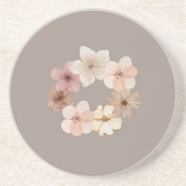 Taupe and Pink Floral Sandstone Coaster Zandsteen Onderzetter