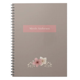 Taupe and Pink Floral Spiral Notebook Notitieboek