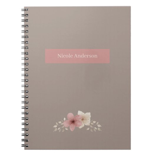 Taupe and Pink Floral Spiral Notebook Notitieboek (Voorkant)