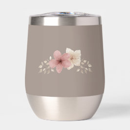 Taupe and Pink Floral Stainless Wine Glass