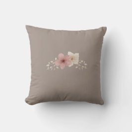 Taupe and Pink Floral Throw Pillow Kussen